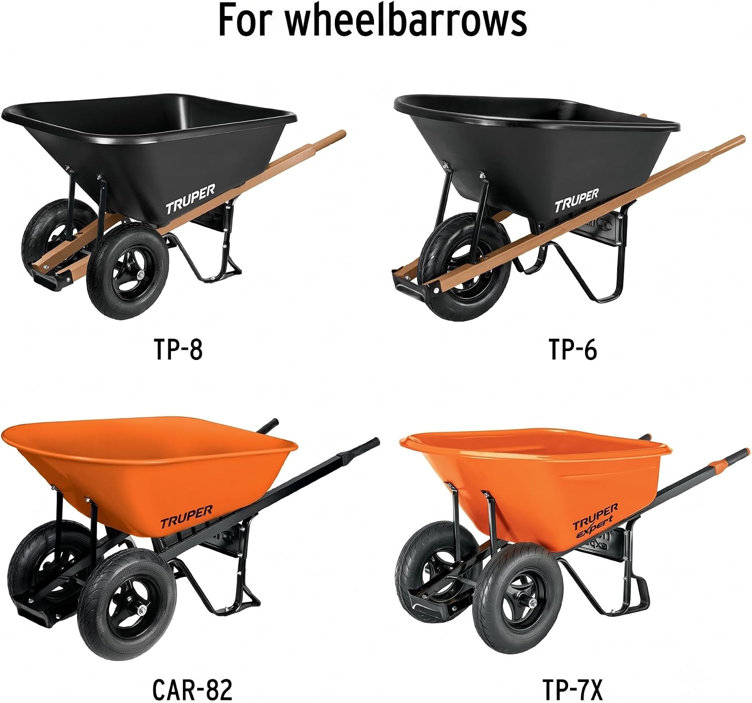 Truper 16"x 4" Lightweight Wheelbarrow Replacement Tire Assembly | Heavy-Duty Pneumatic Wheel with Reinforced Rim, Axle