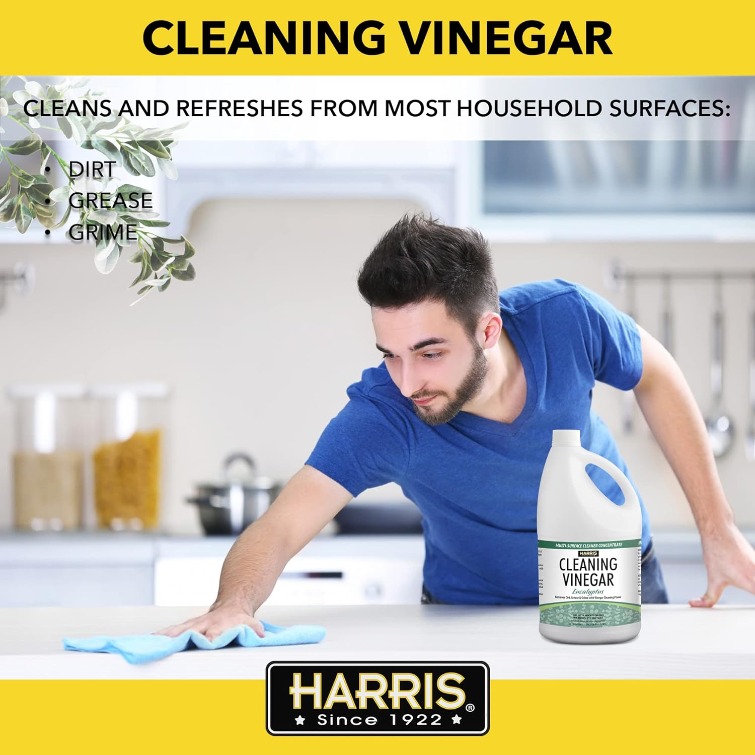 Harris Multi-Purpose Vinegar Household Surface Cleaner, Orange Scent, 128oz, Easy Pour Funnel Included