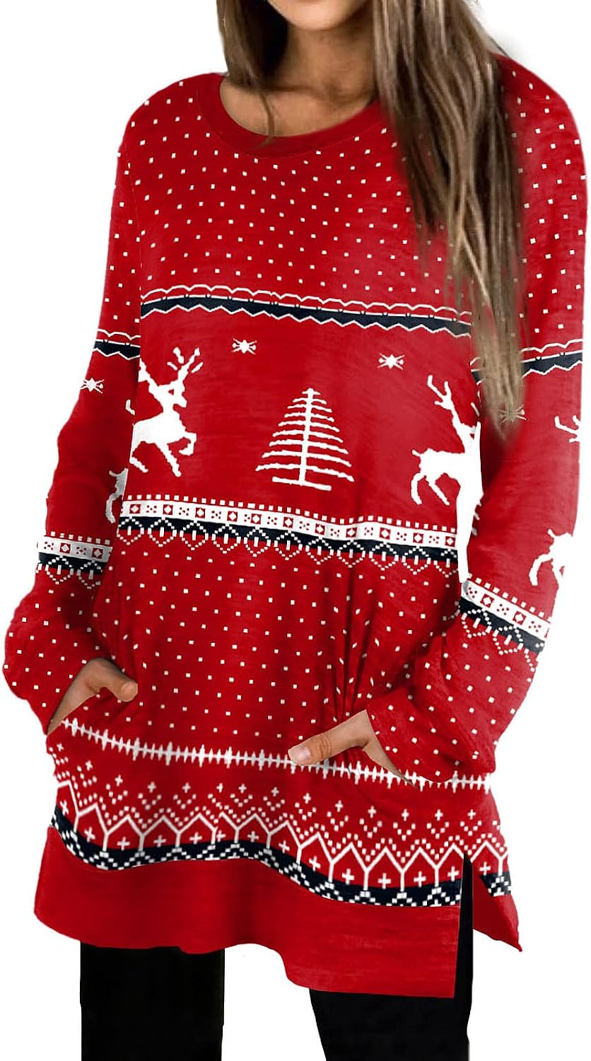 XIEERDUO Womens Casual Sweatshirts Long Sleeve Shirts Oversized With Pocket Tunic Tops S-3XL
