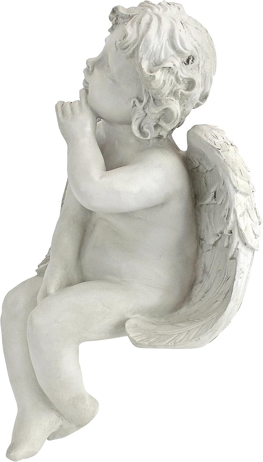 Design Toscano JE101261 Angel of Meditation Shelf Sitting Statue, 13 Inch, Polyresin, Antique Stone