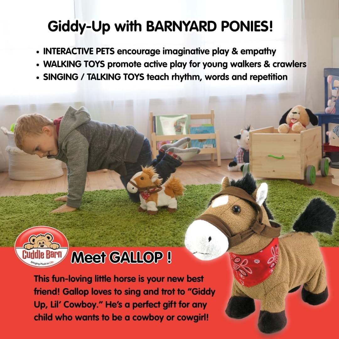 Cuddle Barn Gallop - Animated Plush Horse Toy Moves, Neighs, Sings, 10 in | 2 Different Play Options, Walks, Moves Head & Tail, Sings "Giddyup