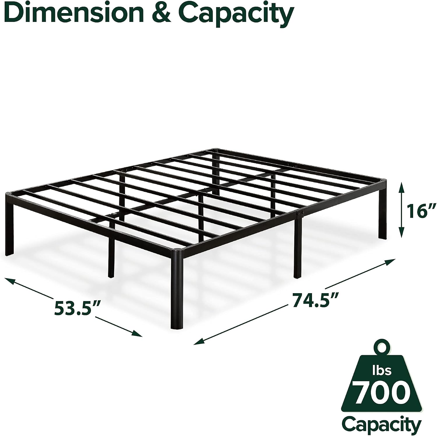 ZINUS Van 16 Inch Metal Platform Bed Frame / Steel Slat Support / No Box Spring Needed / Easy Assembly, Full