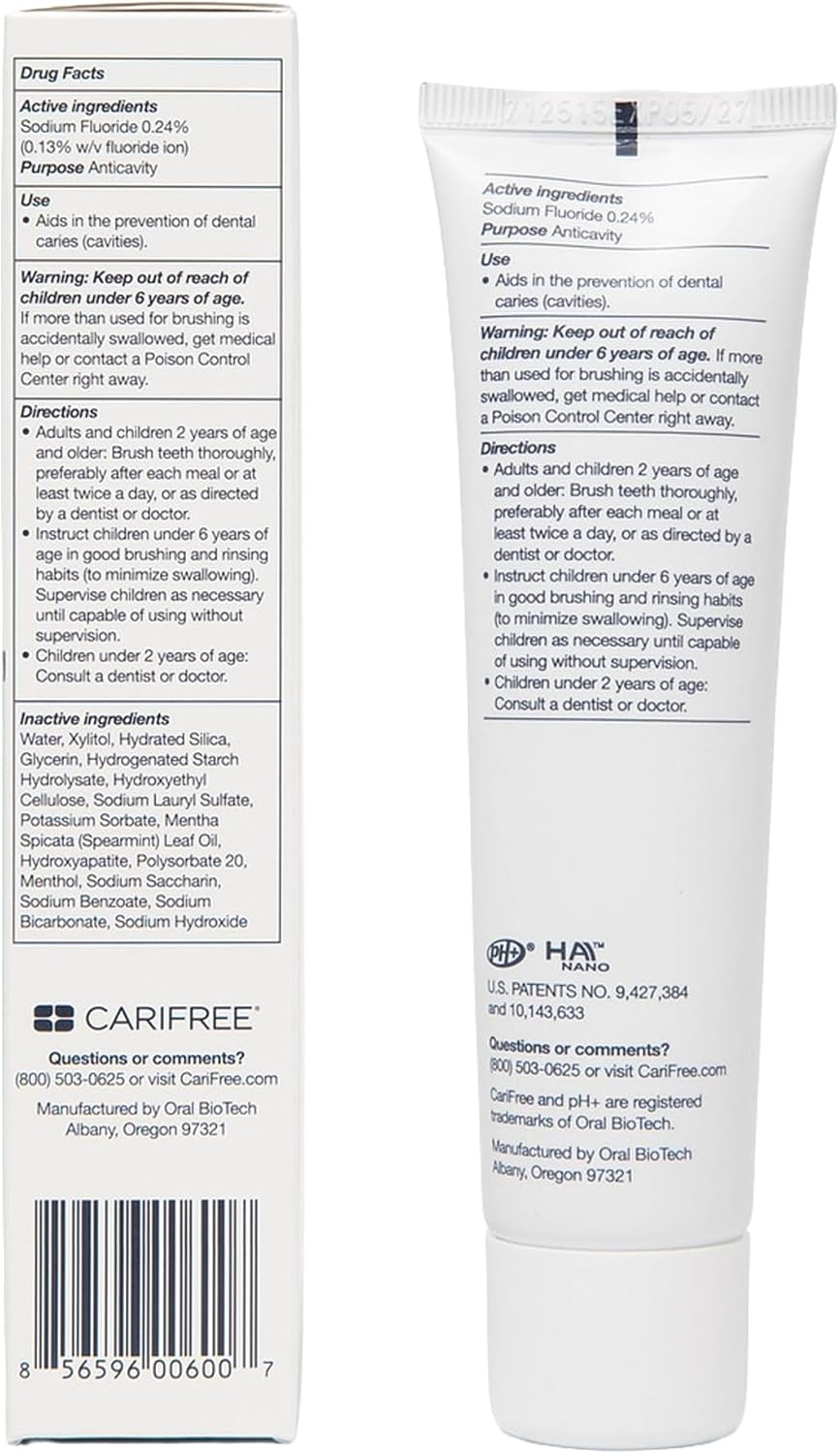 CariFree Gel 1100 (Mint) Anti-Cavity Fluoride Toothpaste with Nano Hydroxyapatite, Cavity Prevention and Enamel Protection, Dentist Recommended for Kids and Adults, 2.40 oz. | Anti-cavity pH neutralizing gel; enamel protection & remineralization; dentist…