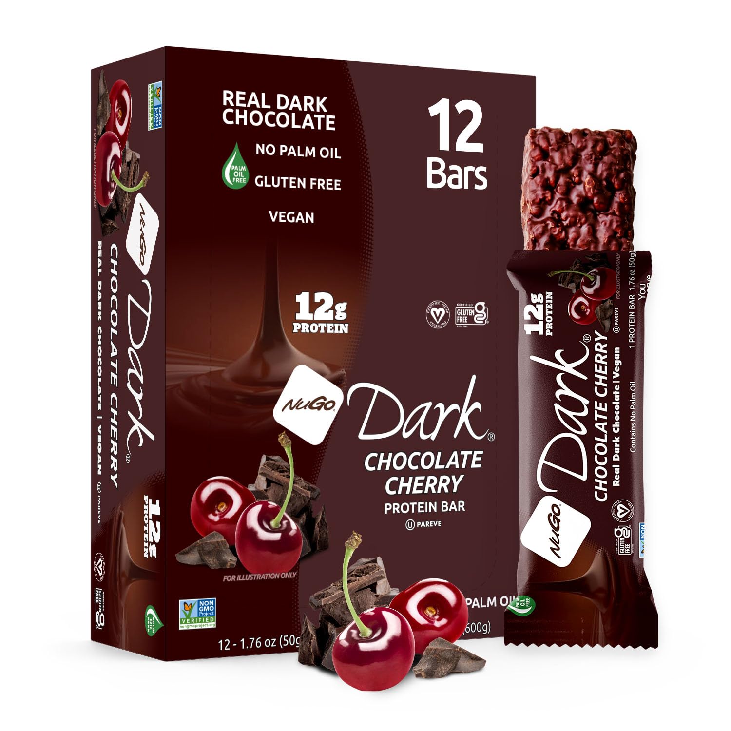 NuGo Dark, Mint Chocolate Chip, 13g Vegan Protein Bar, Gluten Free, 24 CT