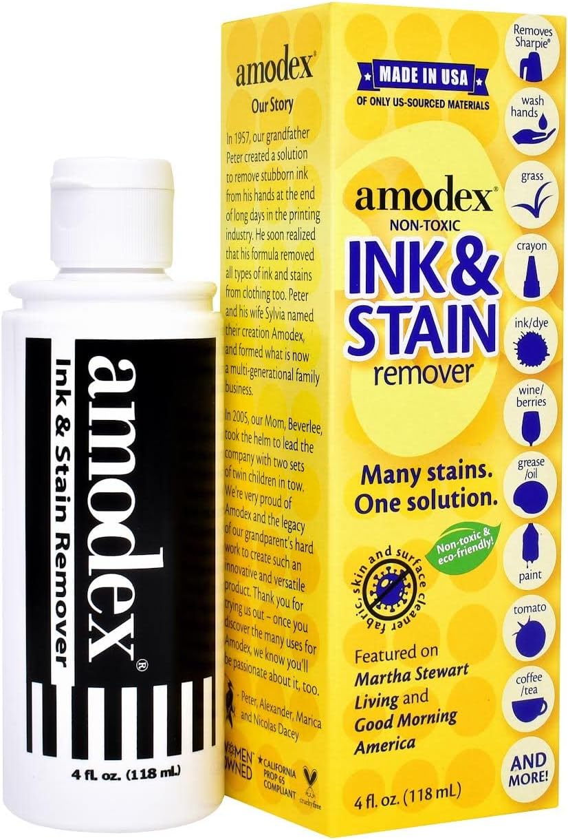 Amodex Ink and Stain Remover Unique Soap Liquid Formula 4 fl oz Bottle