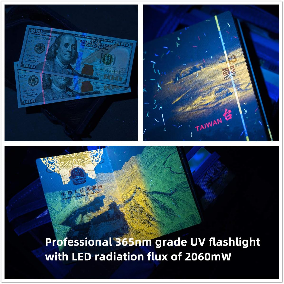 Weltool Professional UV Flashlight 365nm Black Light Max. 2060mW High Power for Glue Curing, AC Leak Detector, Rocks and Mineral Glowing, Pet Urine Detector, Non Destructive Testing