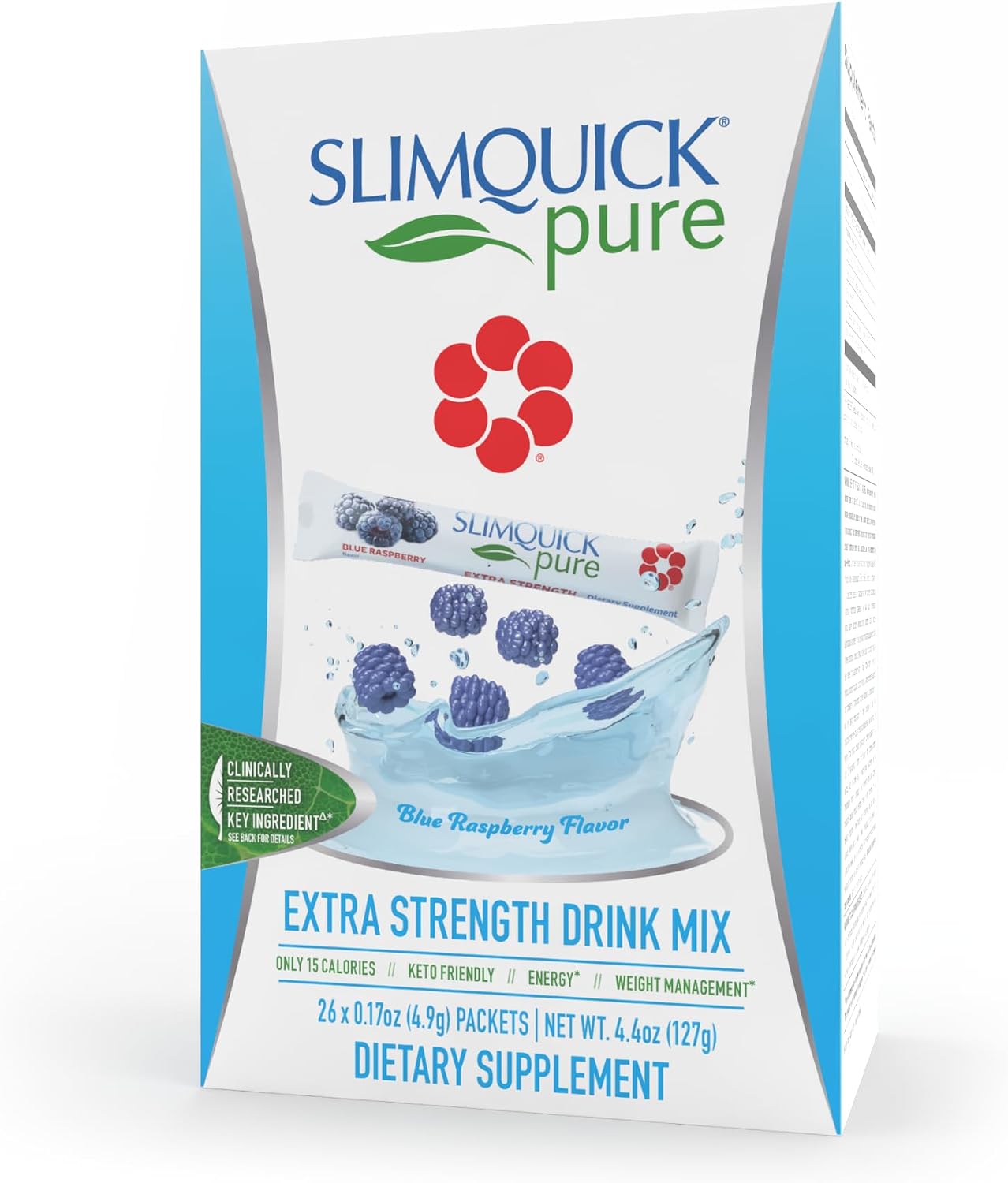 Slimquick Pure 3x Extra Strength Mixed Berry Drink Mix for Women to Help Achieve Weight Goals, Helps Metabolism, Keeps Full for Longer with Green Tea, Caffeine, Chaste Tree, Rhodiola Extract, 26 Count