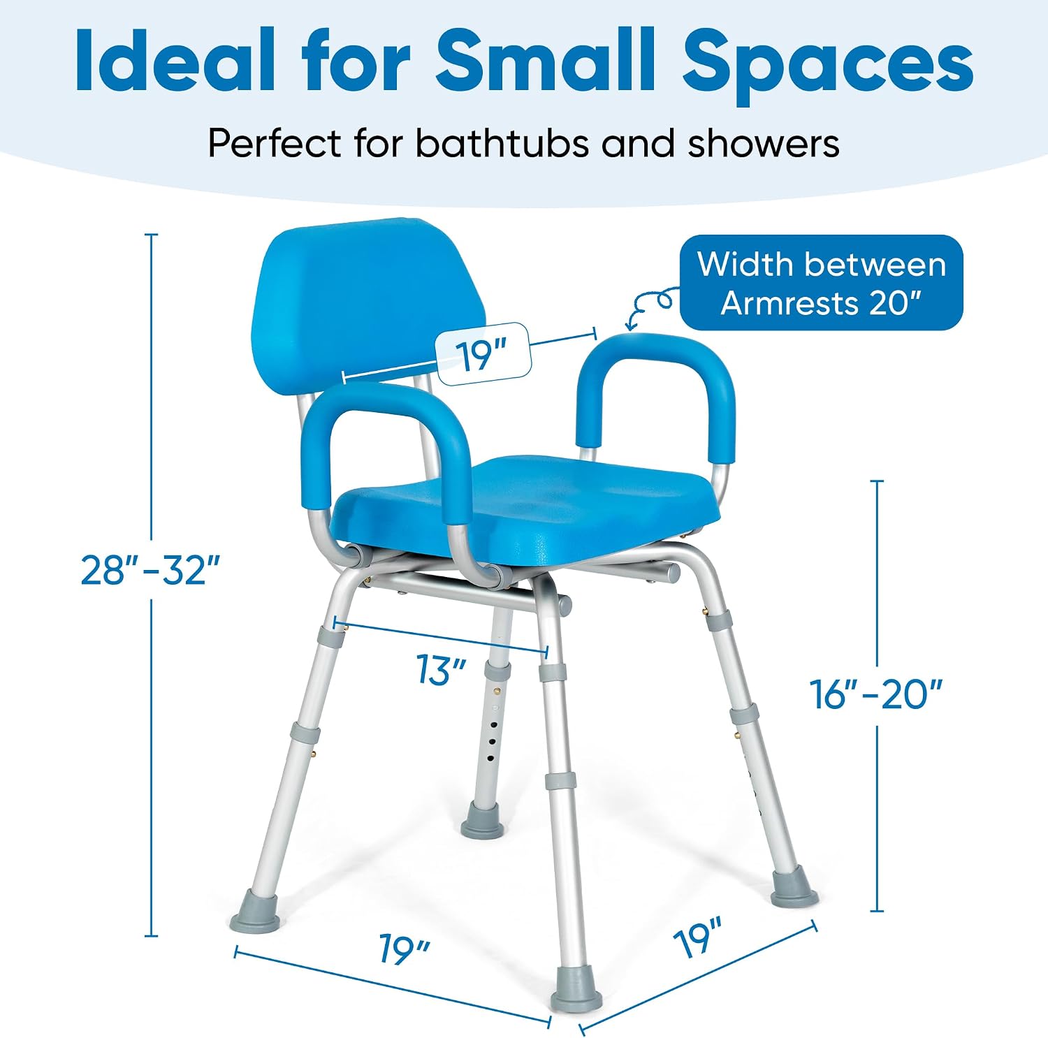 Comfortable Shower Chair for Elderly and Disabled for Inside Shower Seats | Sit Securely While Bathing - Blue, padded seat, adjustable height, aluminum frame, backrest, 400 lb