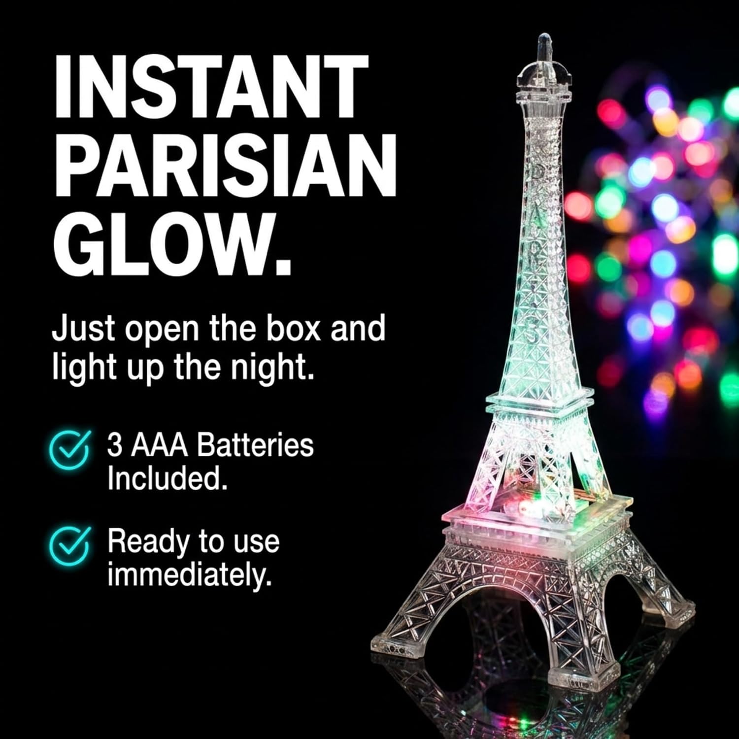 Anderson's Eiffel Tower Centerpiece with Color-Changing LED Lights, 10 inches, Battery-Operated Paris Theme Decoration