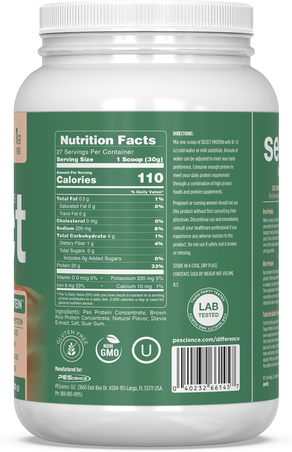 PEScience Select Vegan Protein Powder, Peanut Butter Delight, 27 Servings | Plant Based Protein Powder, Pea and Brown Rice Blend, Dairy Free, Lactose Free, Gluten Free
