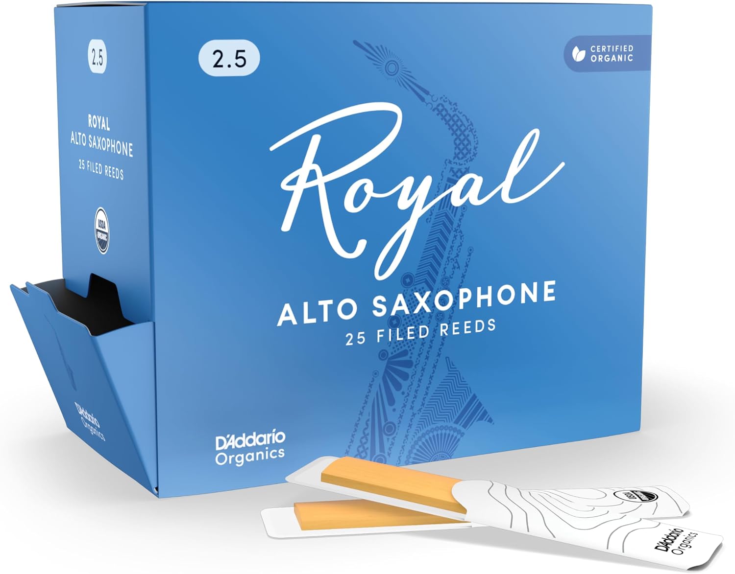 D'Addario Organics Royal Alto Saxophone Reeds Strength 1.5, 3-Pack