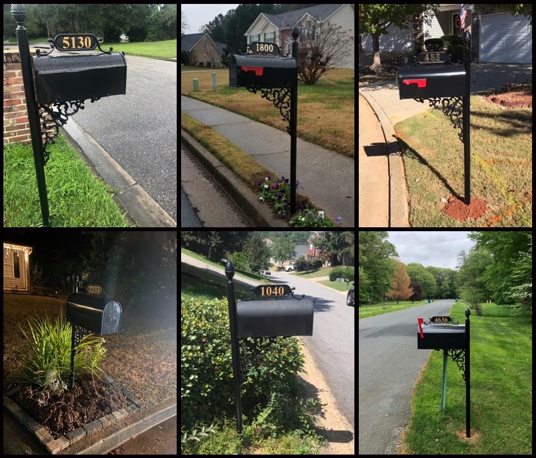 Oak Black Mailbox with Decorative Post Kit | Rust-resistant black metal mailbox includes personalized house numbers, decorative bracket