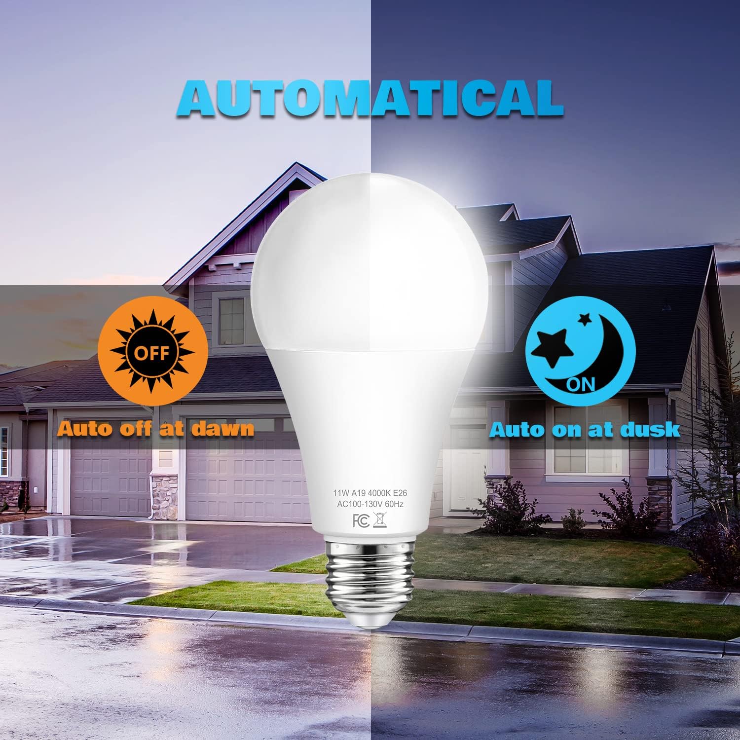 Dusk to Dawn Light Bulbs Outdoor, 11W Automatic On/Off Sensor Light Bulbs