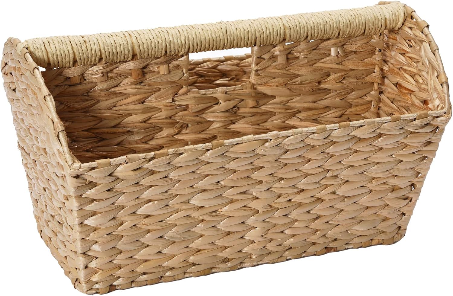 Household Essentials Wicker Magazine Rack, Handwoven Seagrass, Strong Metal Wire Frame, Built-In Handle and Divider, Lightweight, Contemporary, Great for Puzzle Books, Mail and More, Natural