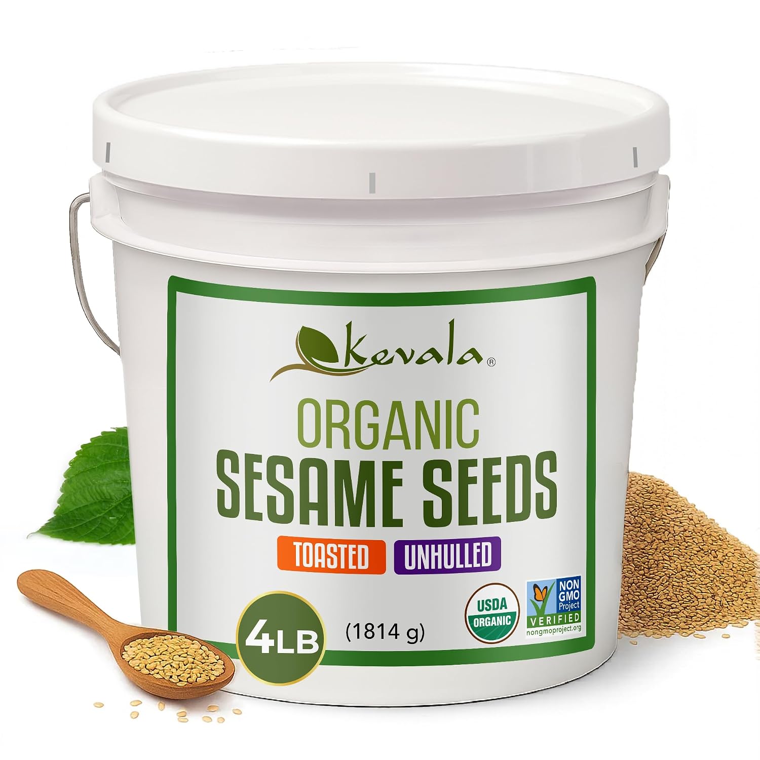 Organic Toasted Sesame Seeds (Unhulled) - 4 lb, Gluten Free Seasoning | Bulk Food Size, Premium Selection Roasted Seeds, Sauce and Dip Ingredient