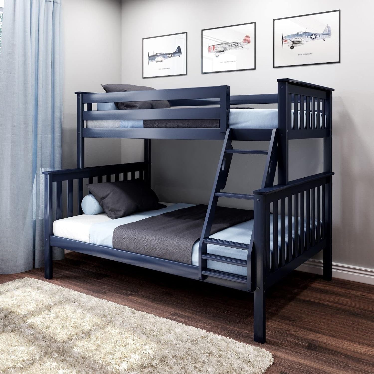 Max & Lily Bunk Bed Twin over Twin, Solid Wood Bunk Bed Frame with Ladder for Kids, 14" Safety Guardrails, Easy Assembly, No Box Spring Needed, White
