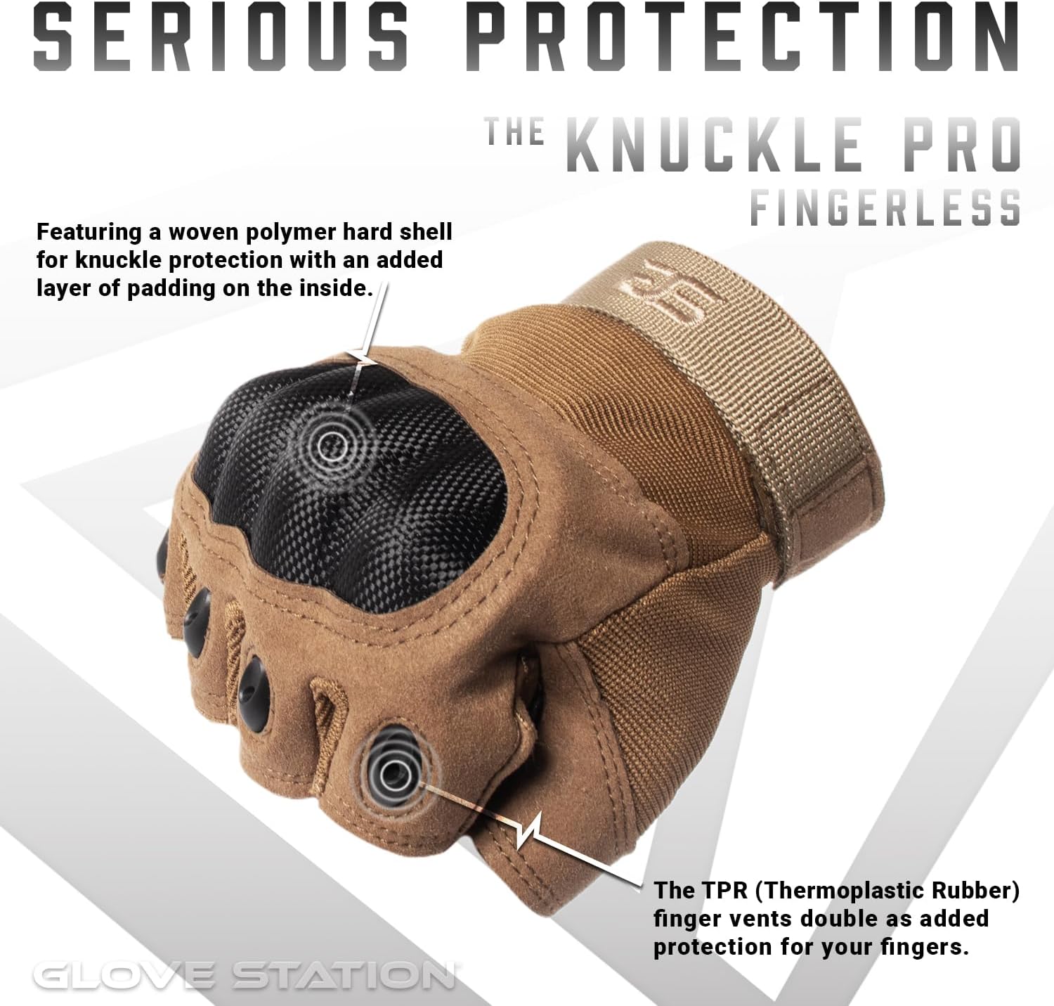 Glove Station Fingerless Knuckle Motorcycle Gloves, TACHK200