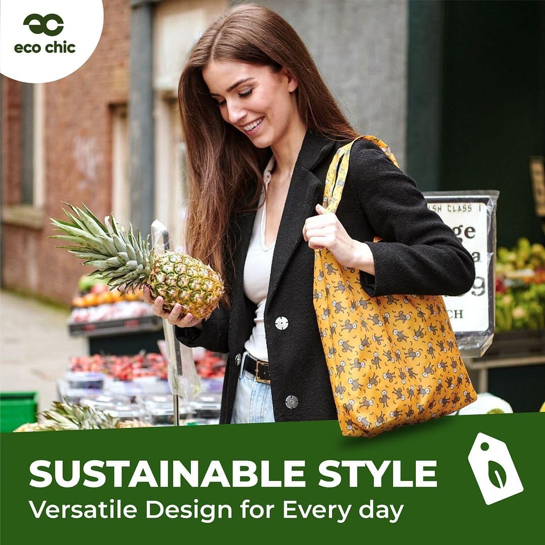 ECO CHIC Foldable Reusable Grocery Bags - Lightweight, Recycled & Reusable Shopping Bag - Waterproof Packable Tote