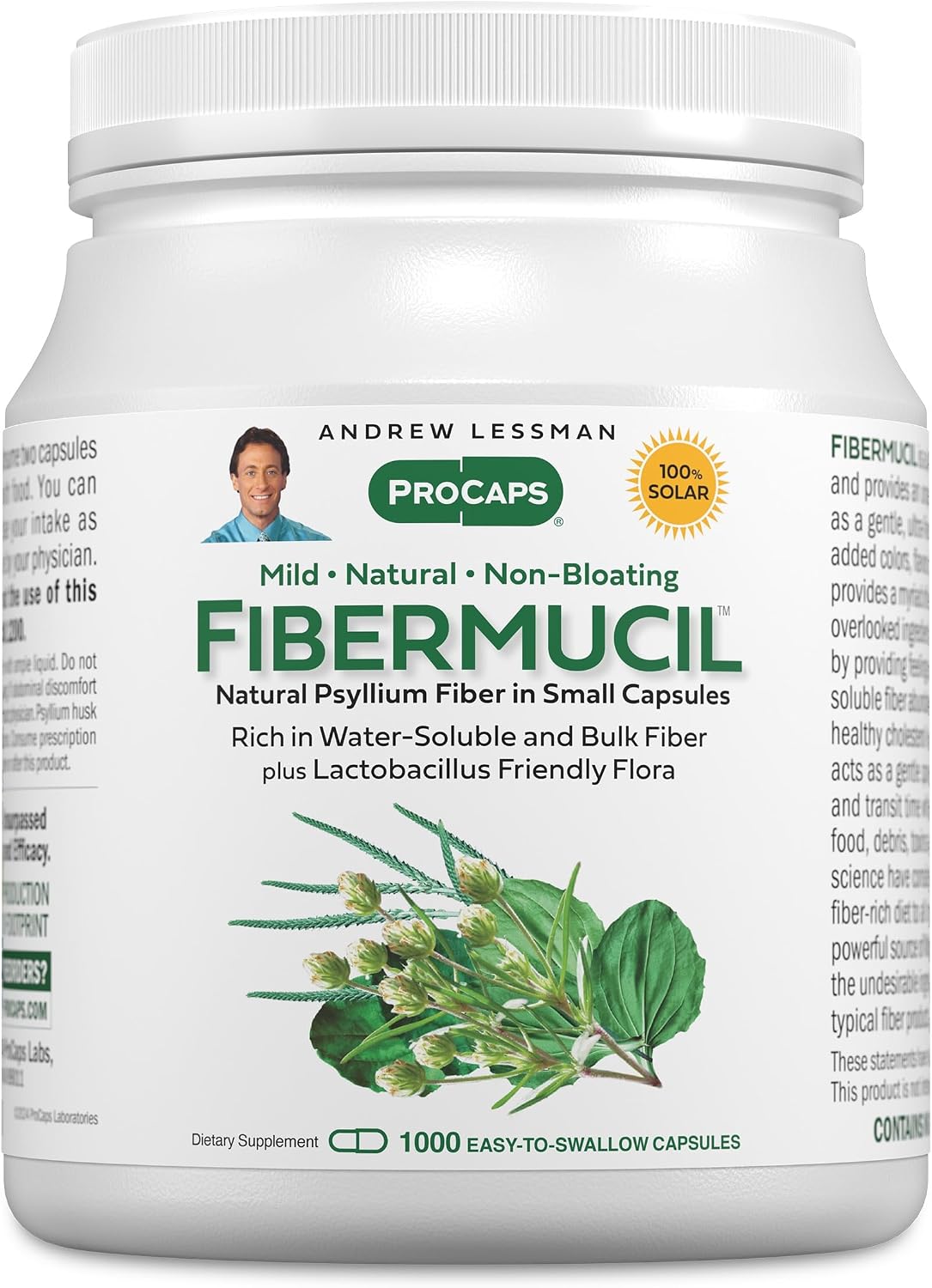 Andrew Lessman ProCaps Fibermucil Psyllium Husk Fiber 180 Capsules | Psyllium Husk Powder with Soluble & Insoluble Fiber plus Lactobacillus Sporogenes. No additives. Easy-to-swallow capsules.