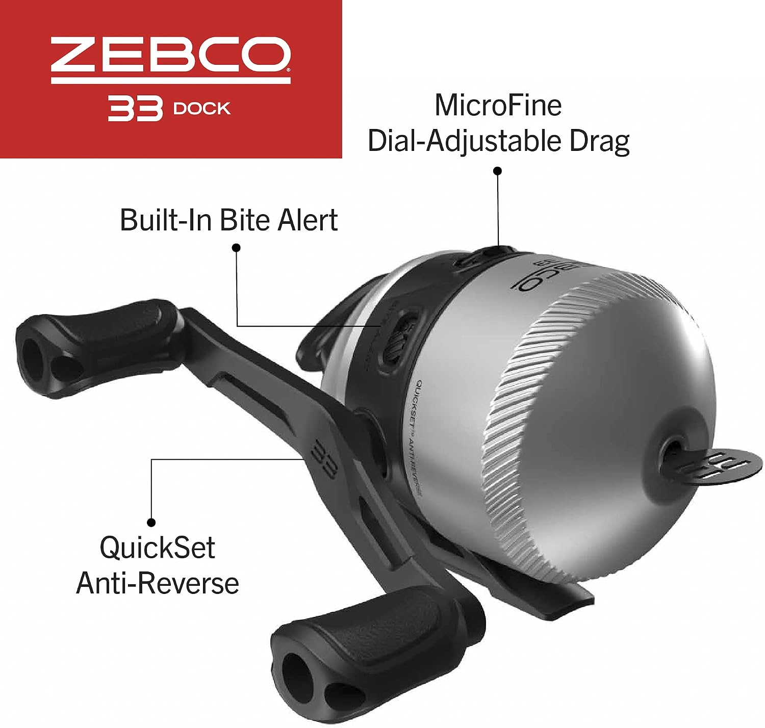 Zebco Dock Spincast Reel and Fishing Rod Combo, 42-Inch Durable Z-Glass Rod, Quickset Anti-Reverse Fishing Reel, Silver