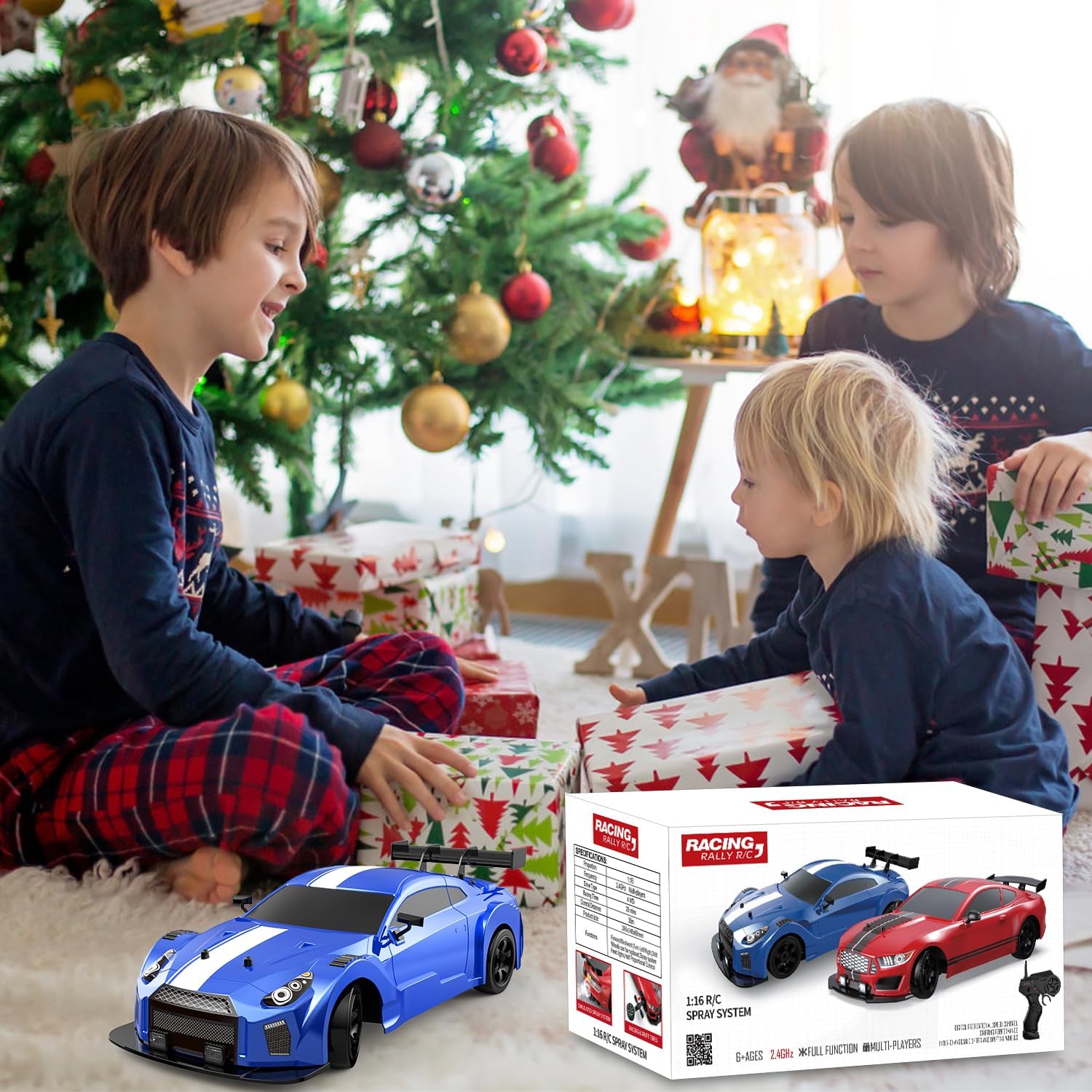 Dollox RC Drift Car 1/16 Scale Remote Control Car 2.4GHz 4WD High Speed 18+KM/H Race Car with LED Light and Spray, Extra Drifting Tires Racing Vehicle Toy Birthday Gifts for Adults Boys, 2 Batteries