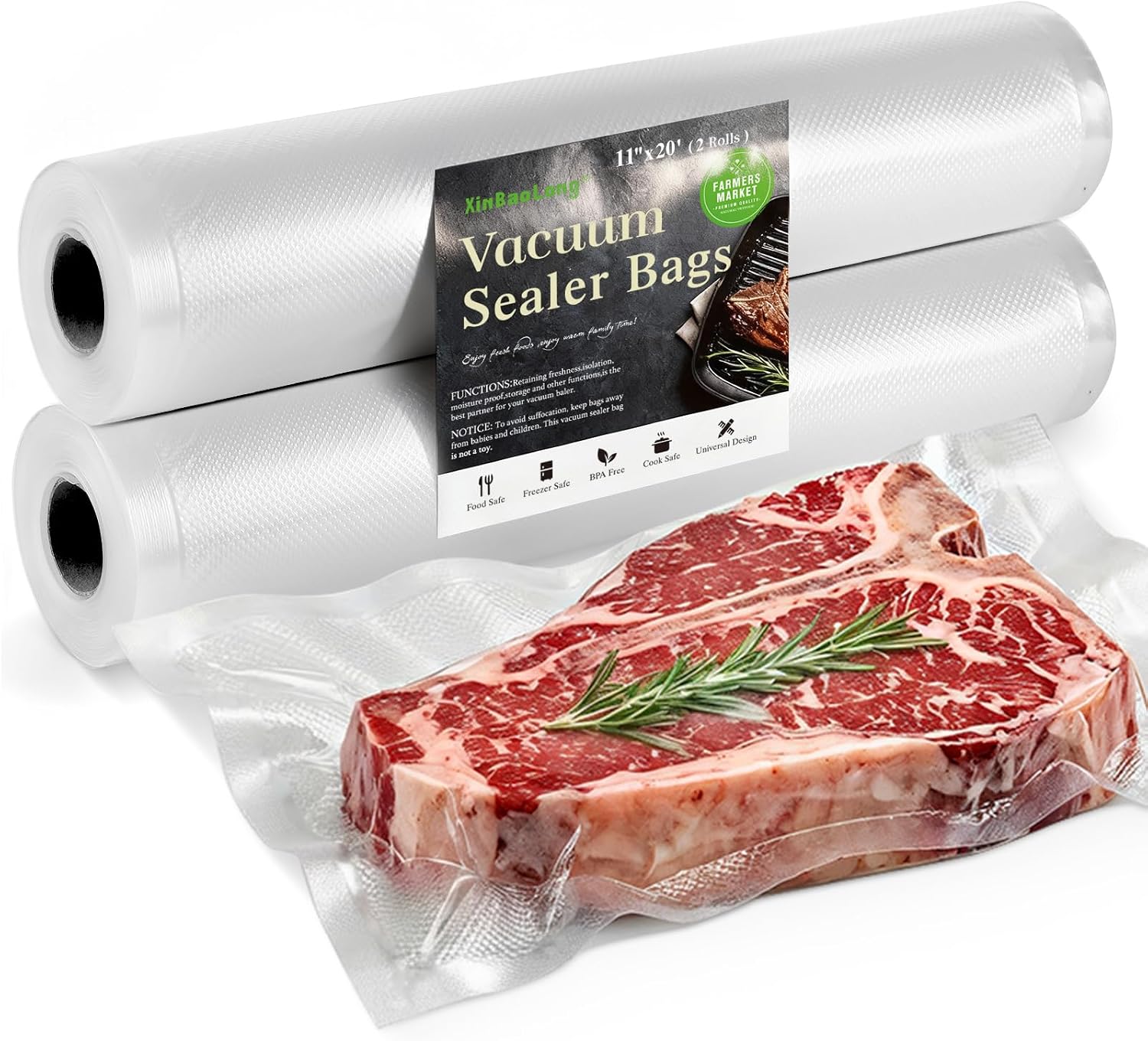 Kitchen Essentials, Vacuum Sealer Bags Rolls, 8in x 20ft, 2 Pack