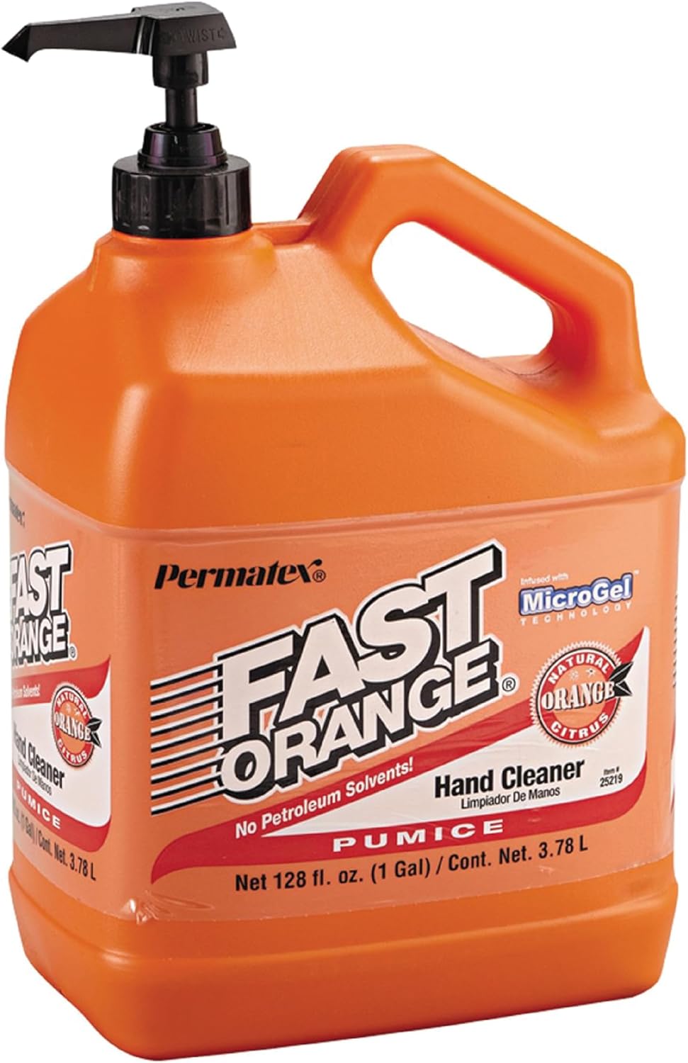 Fast Orange 25219 Pumice Lotion, Heavy Duty Hand Cleaner, Natural Citrus Scent, Waterless Cleaner for Mechanics, Strong Grease Fighter, 1 Gallon