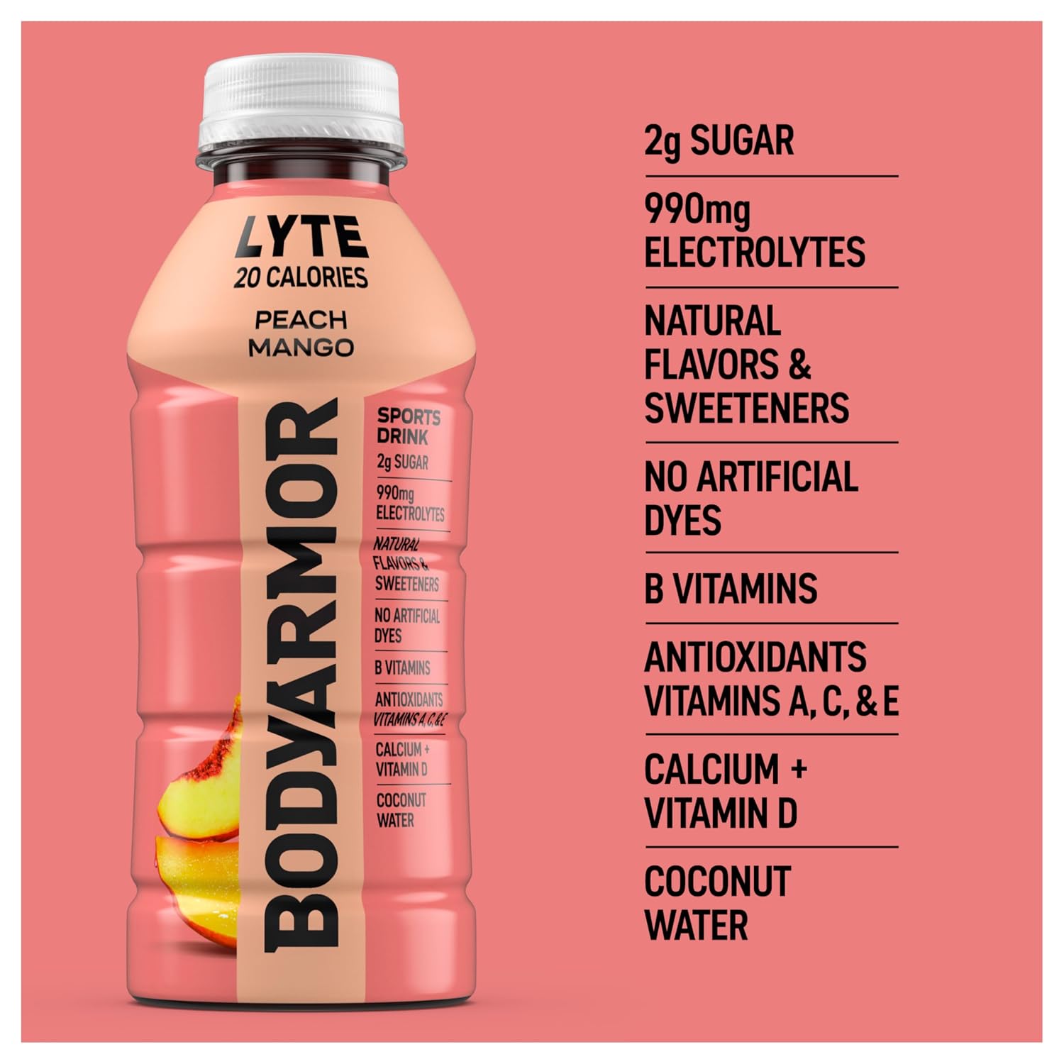 BODYARMOR LYTE Sports Drink, Peach Mango Electrolyte Drink, 12 Oz (8 Pk)