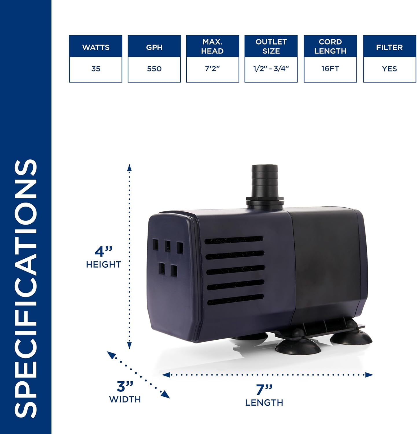 Alpine Corporation Outdoor Decor Power Head Pump for Small to Medium Fountains, Statuary, and Birdbaths with Moving Water