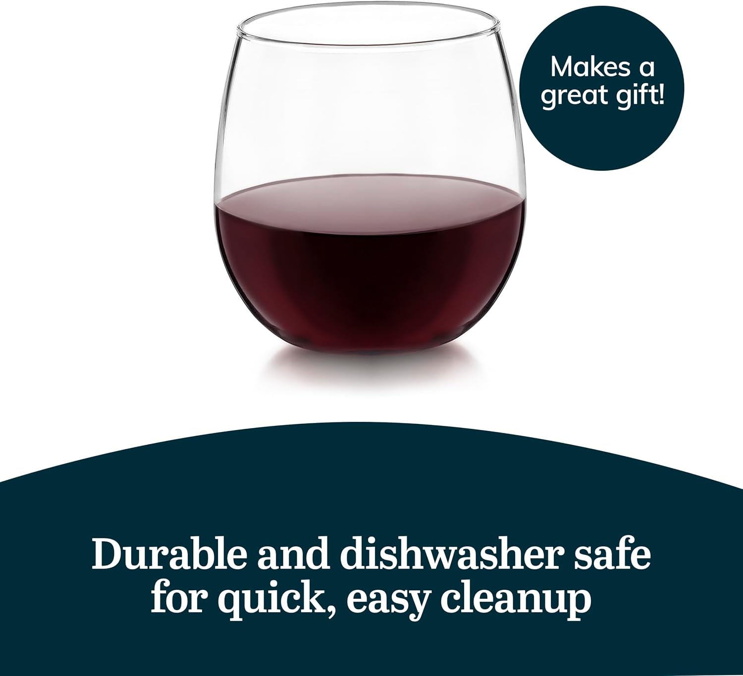 Libbey Classic Blue All-Purpose Stemless Wine Glasses Set 6, Timeless Wine Cups Set of 6, 15.25 Oz, Wine Glass Set for Dinners, Weeknights