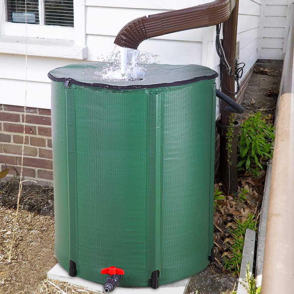 Collapsible Rain Barrel, Portable Water Storage Tank, Rainwater Collection System Downspout, Water Catcher Container (50 Gallon, Green)