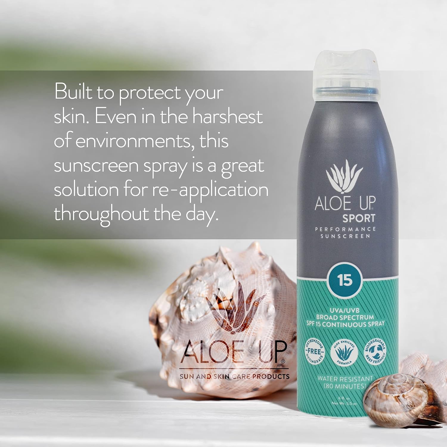 Aloe Up Sport Sunscreen Spray SPF 15, Water Resistant, Non-greasy, 6 oz | Broad-spectrum SPF 15; Water resistant up to 80 min; Non-greasy, With aloe vera gel, fragrance-free