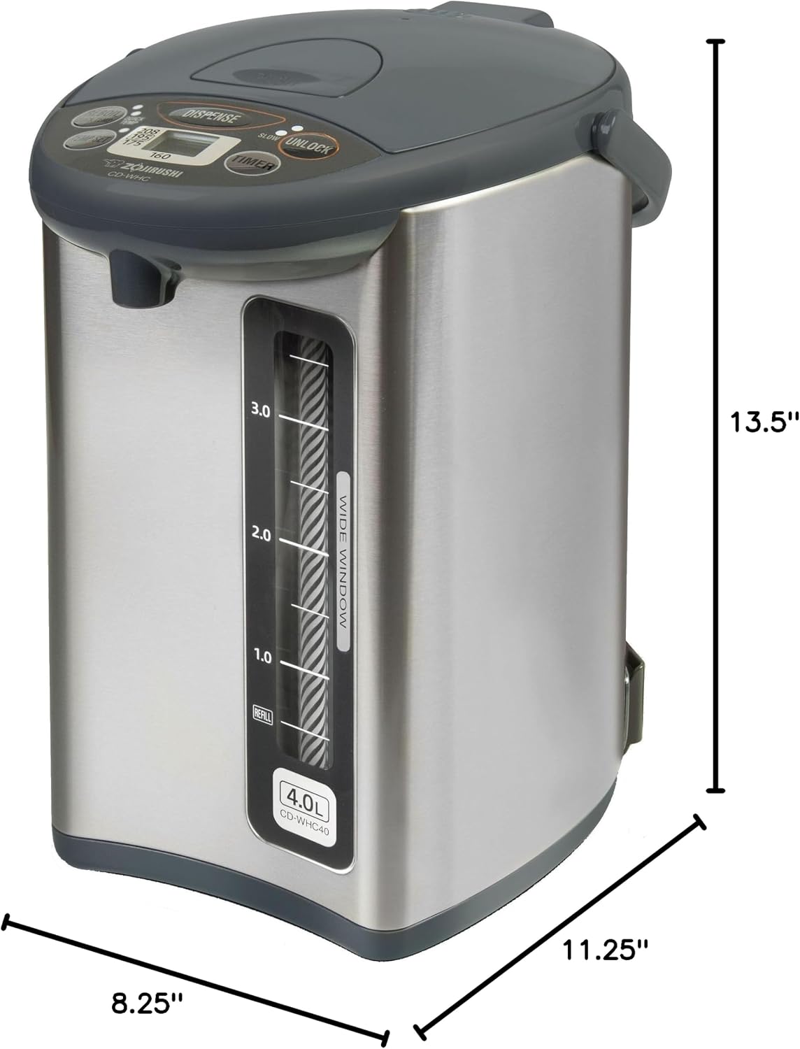 Zojirushi CD-WHC40XH Micom Water Boiler and Warmer, 135 oz, Stainless Gray | Capacity One button, electric dispensing 4-Keep Warm, 135-ounce
