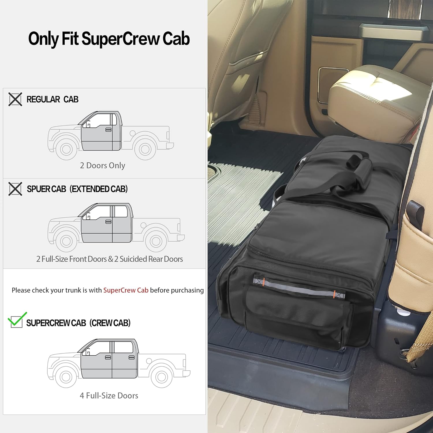 samdew Under Seat Storage Bag for SuperCrew Cab & Crew Cab, Large, Bag Only | Back Seat Organizer for Most Full Size Trucks, Dual-Compartment