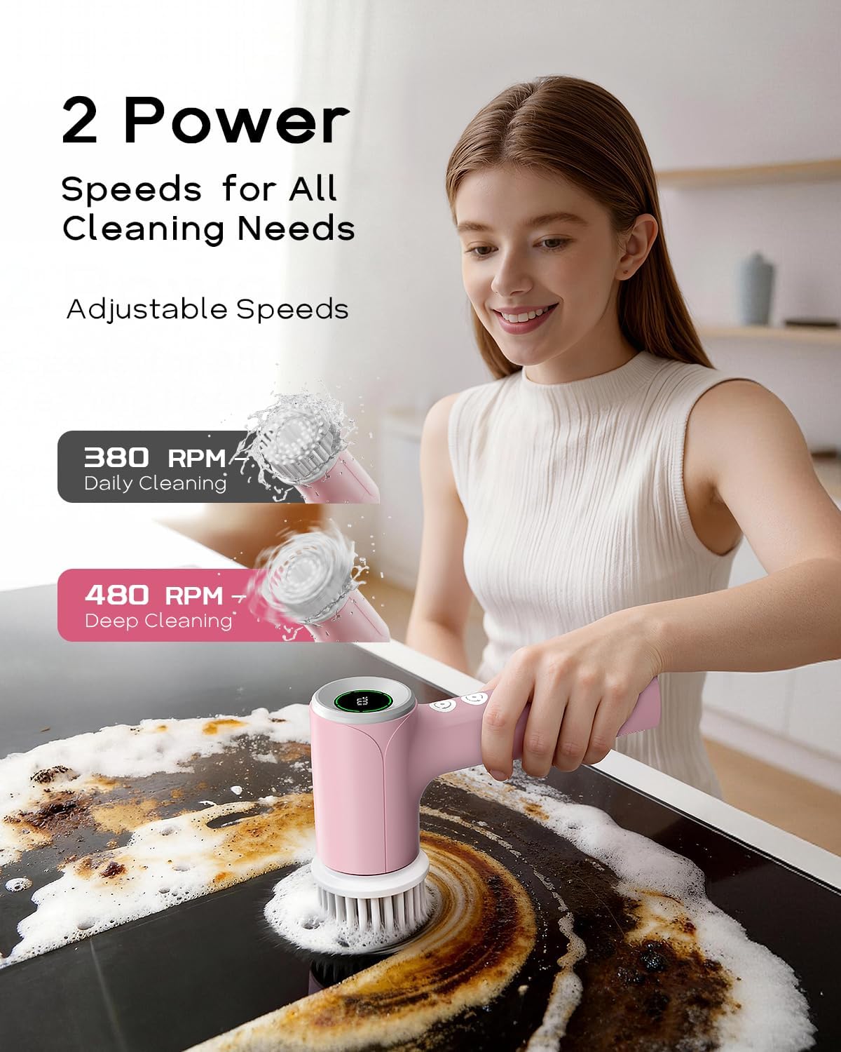 PUFTEM Electric Shower Scrubber, Cordless Bathroom Scrubber, Dual Direction | Dual Direction Cleaning, 6 Replaceable Brush Heads, IPX7 Waterproof