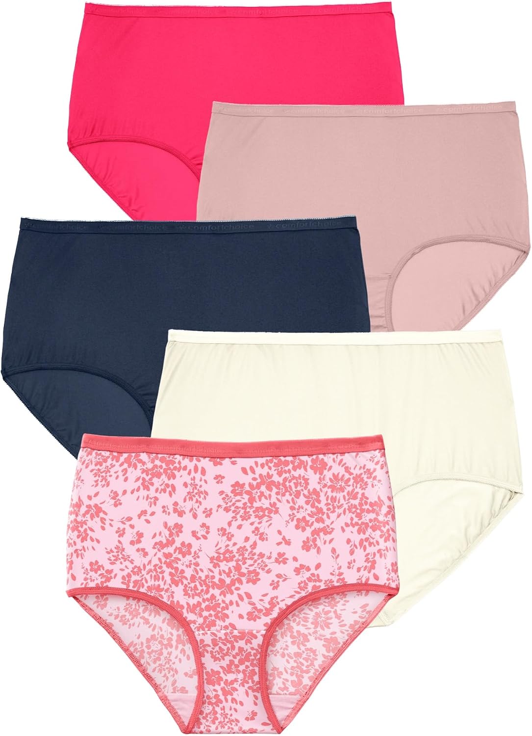 Comfort Choice Plus Size 5-Pack Classic Silky Nylon Brief