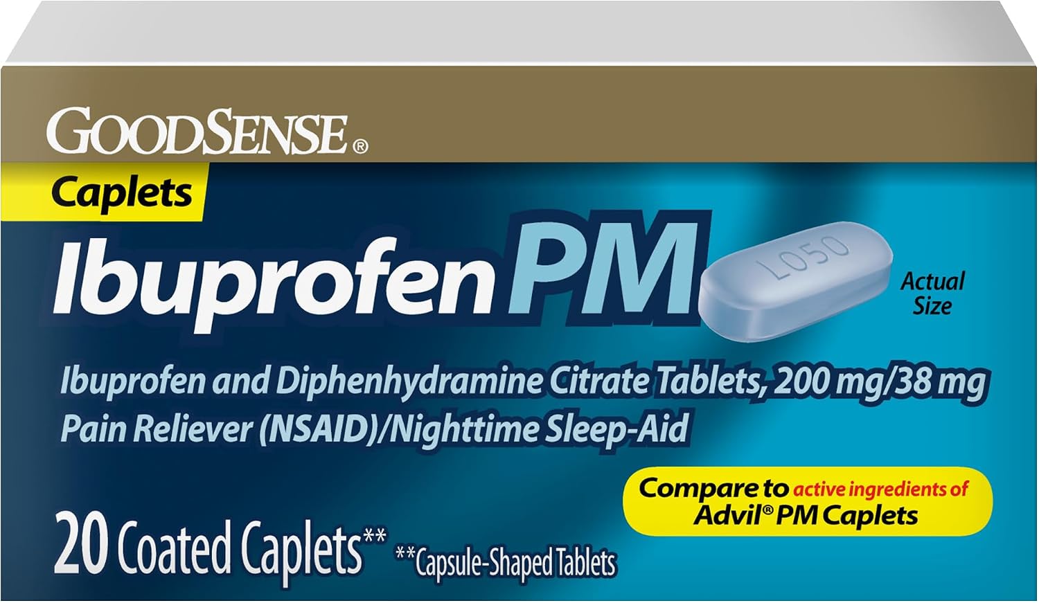 GoodSense Ibuprofen PM, Ibuprofen 200 mg and Diphenhydramine Citrate 38 mg Tablets, Pain Reliever and Nighttime Sleep-Aid