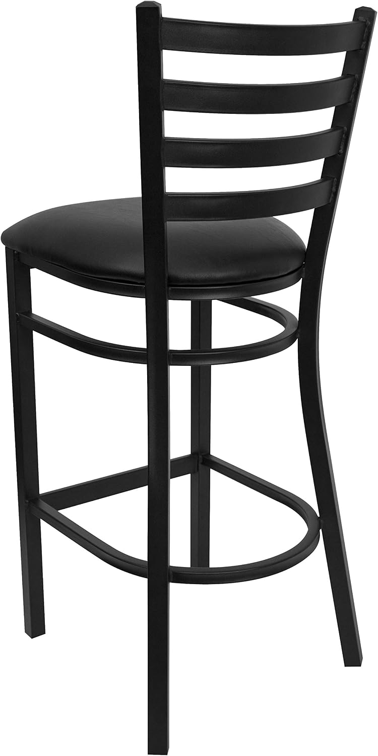 Flash Furniture Hercules Series Ladder Back Metal Restaurant Barstool, Modern Upholstered Armless Bar Height Chair for Restaurants and Kitchens, Black | Vinyl Upholstery, Durable Construction, Commercial Use