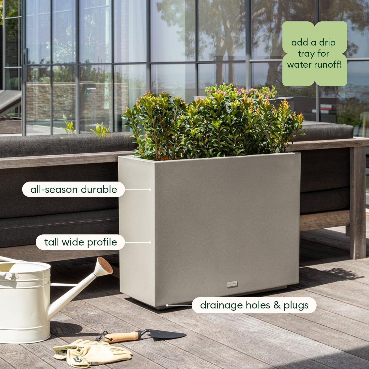 Veradek Span Plastic Box Series Planter - Tall Rectangular, White, All-Weather Resistant, Removable Insert Bucket, Modern Design, Indoor/Outdoor Use | Made From Durable Plastic Featuring a Removable Insert Bucket. Modern Porch/Patio Décor for Plants and…