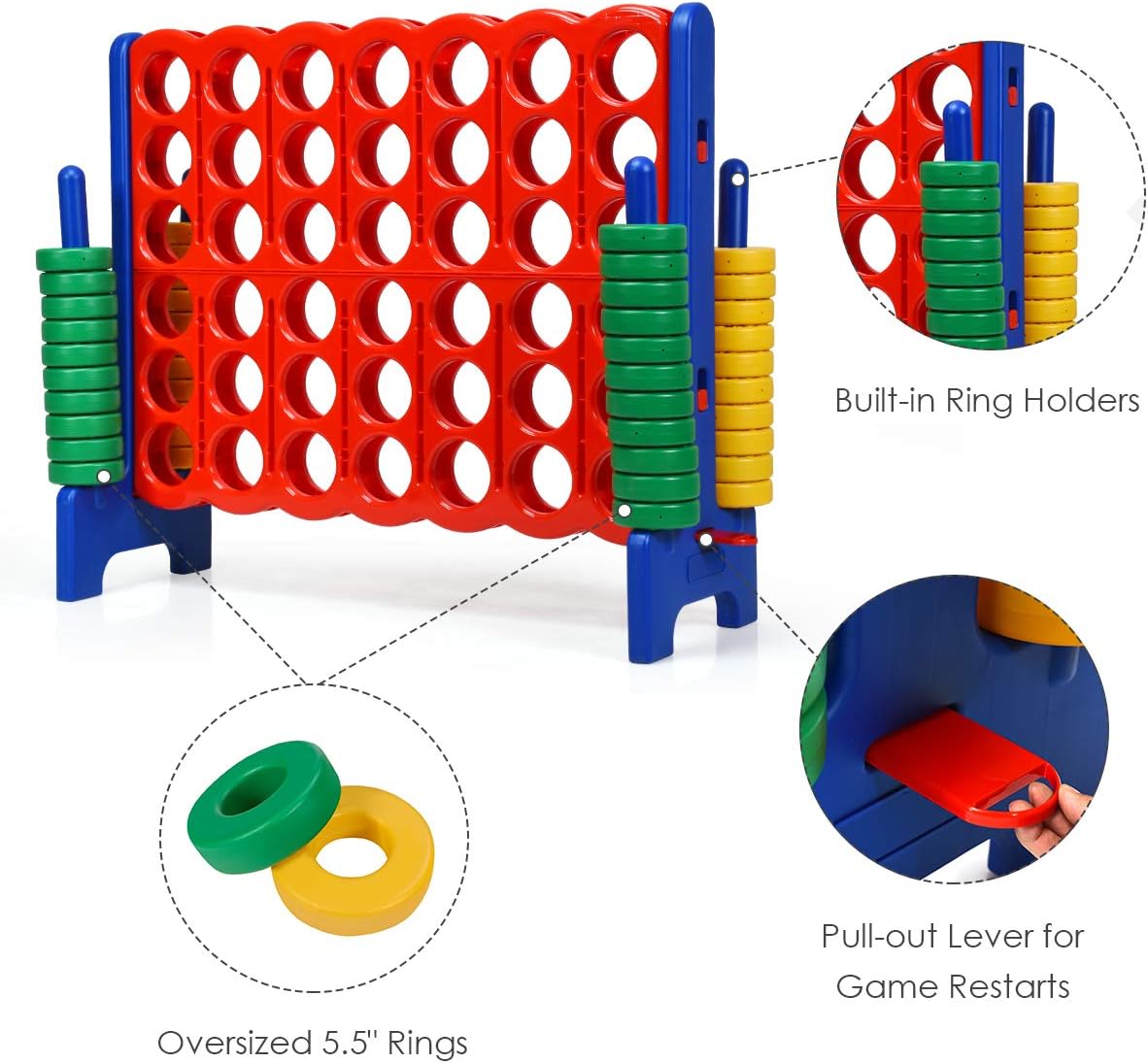 GLACER Giant 4-in-A-Row, Jumbo 4-to-Score Giant Game Set Backyard Games for Kids & Adults