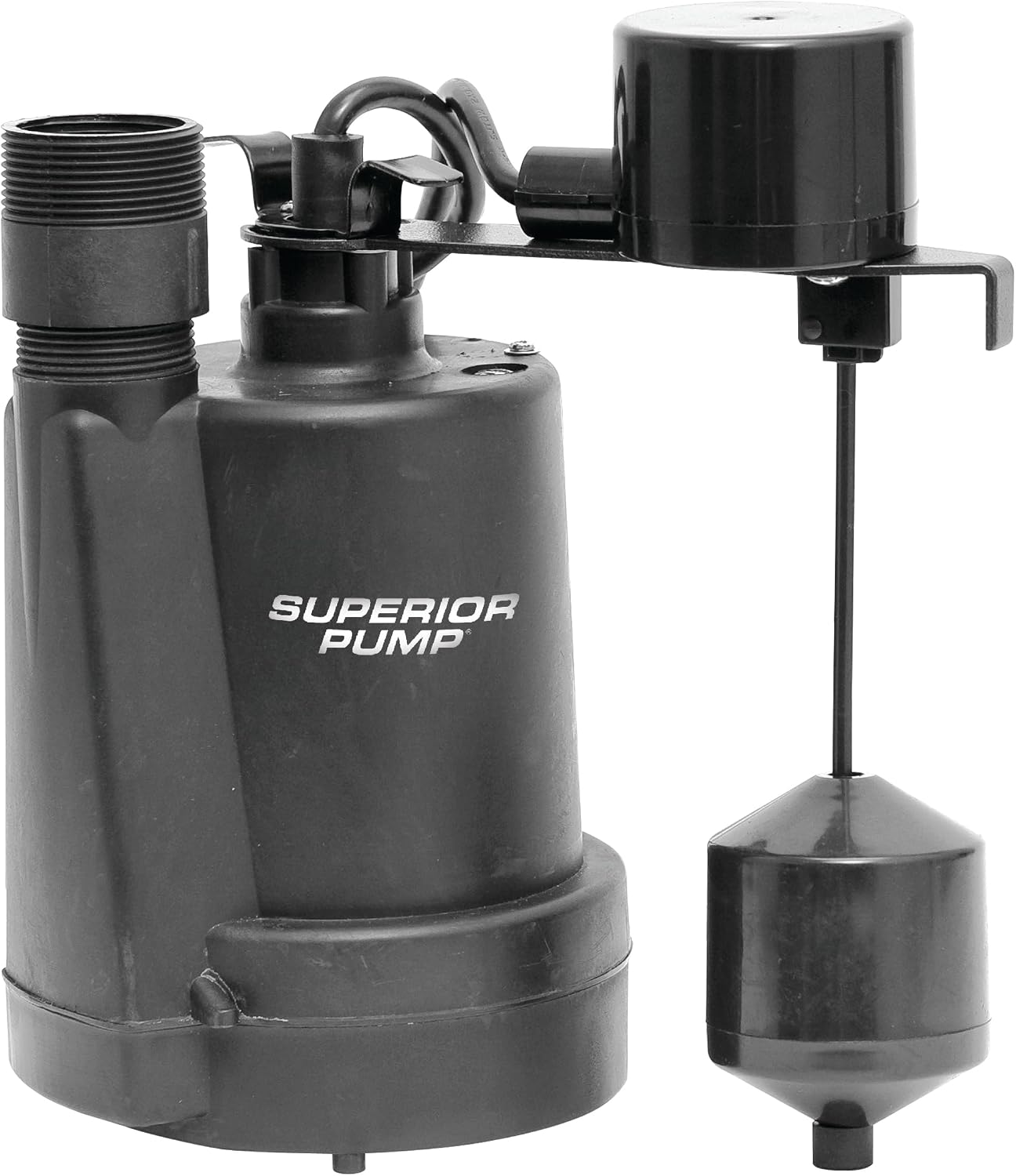 Superior Pump 92260 1/4 HP Thermoplastic Sump Pump with Vertical Float Switch, Black
