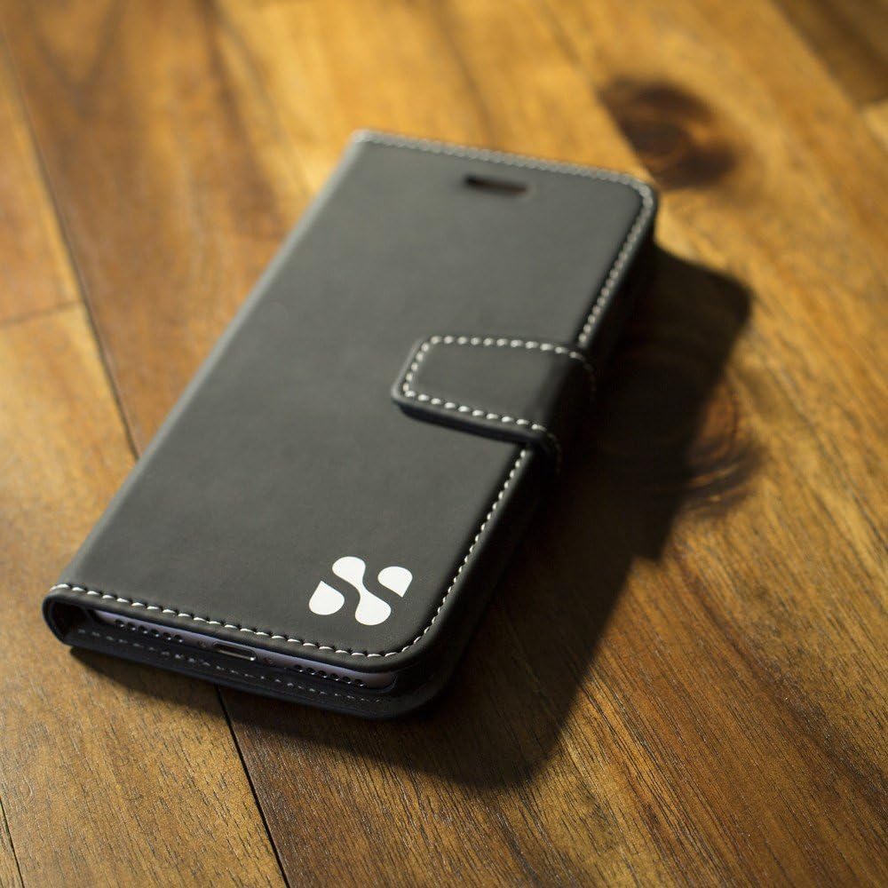 SafeSleeve EMF Blocking Wallet Case for iPhone 6/7/8, Black | EMF Blocker, Card Data Protection, Magnetic Closure, Leather Folio Protection for Daily Use