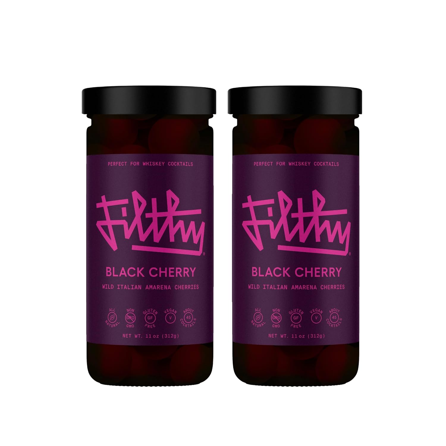 Filthy Amarena Black Cherries, Premium Cocktail Garnish - 45 Oz Tin, 1 Pack | All Natural Ingredients, Wild Italian Amarena Black Cherry for Whiskey Cocktails - Non-GMO, Gluten Free, Vegan