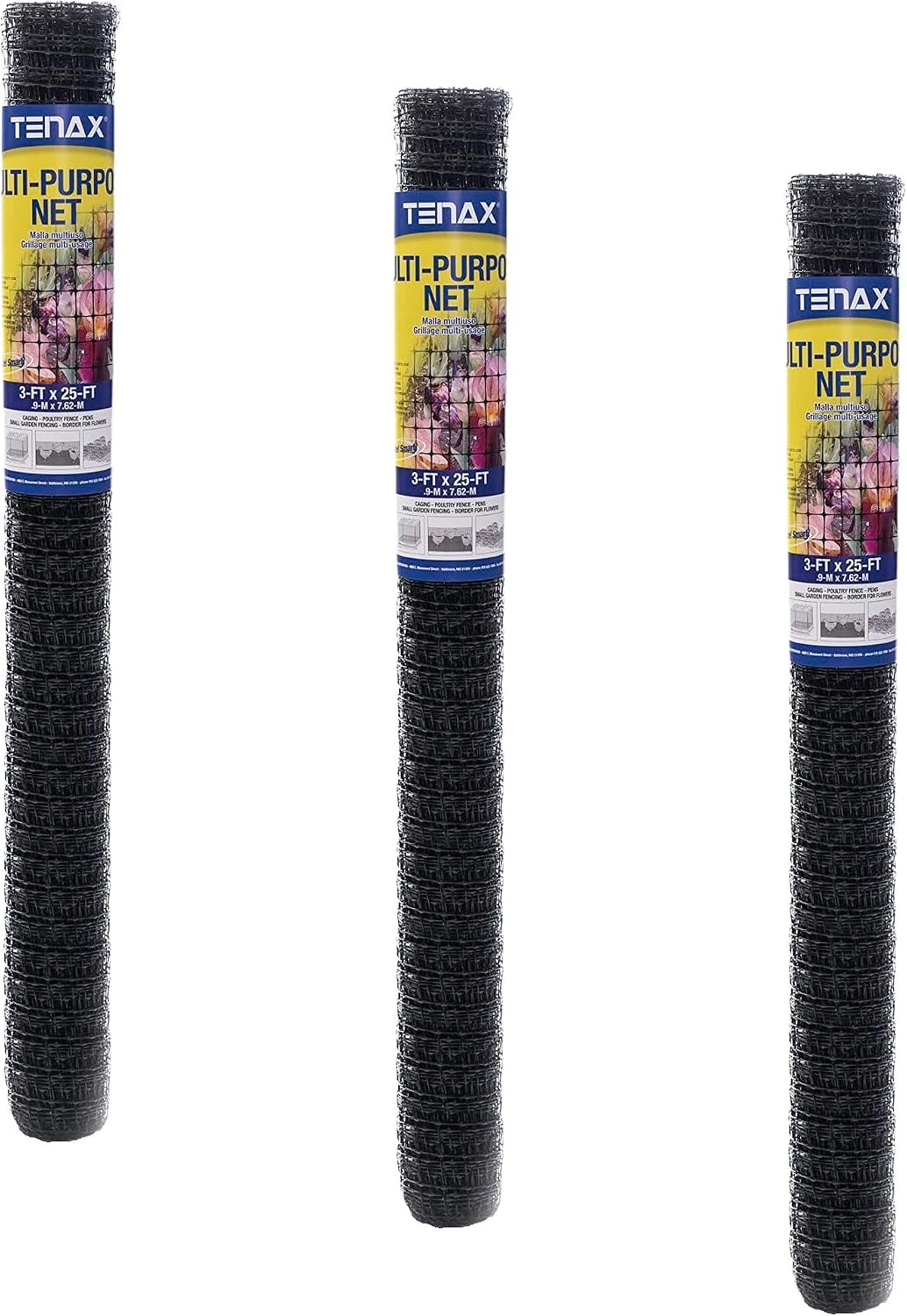 Tenax Multi-Purpose Net - Black Plastic Netting, Versatile Garden Fence - 3' x 50' - Polypropylene