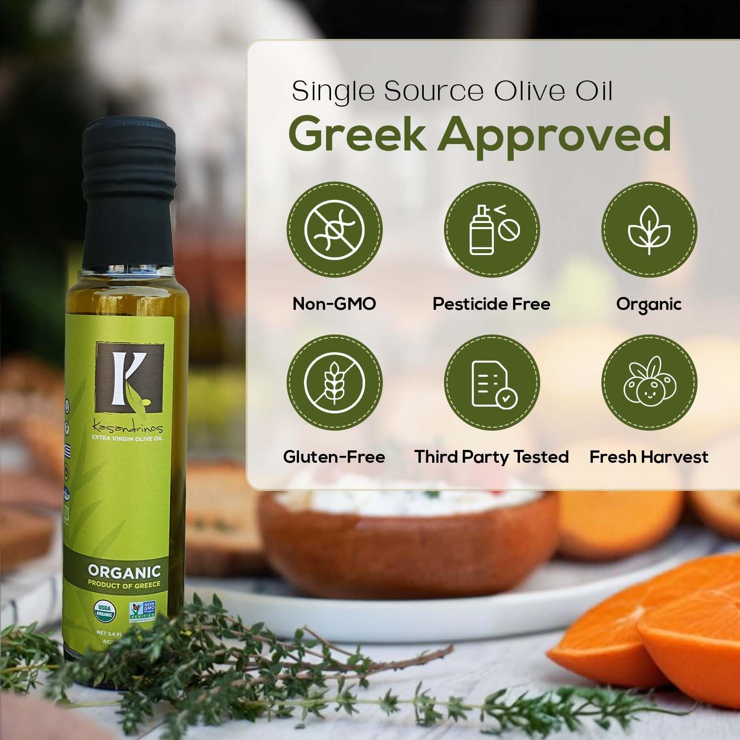 Kasandrinos Organic Olive Oil Extra Virgin, Polyphenol Rich Greek Olive Oil, 100% Organic First Cold Pressed, Mild + Delicate Flavor, Verified by Non GMO, 500 ml / 16.9 oz