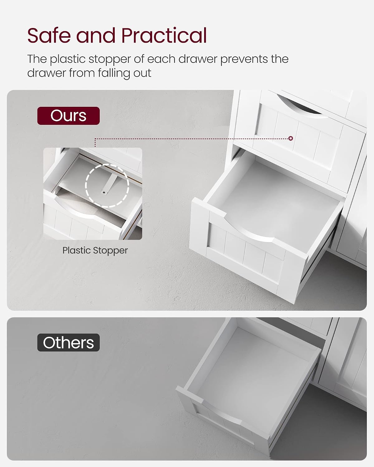 VASAGLE Floor Storage Cabinet, Freestanding Storage Unit with 3 Drawers, 1 Adjustable Shelf, for Bathroom Living Room Dining Kitchen, 11.8 x 23.6 x 31.5 Inches, Cloud White UBBC049WH01S