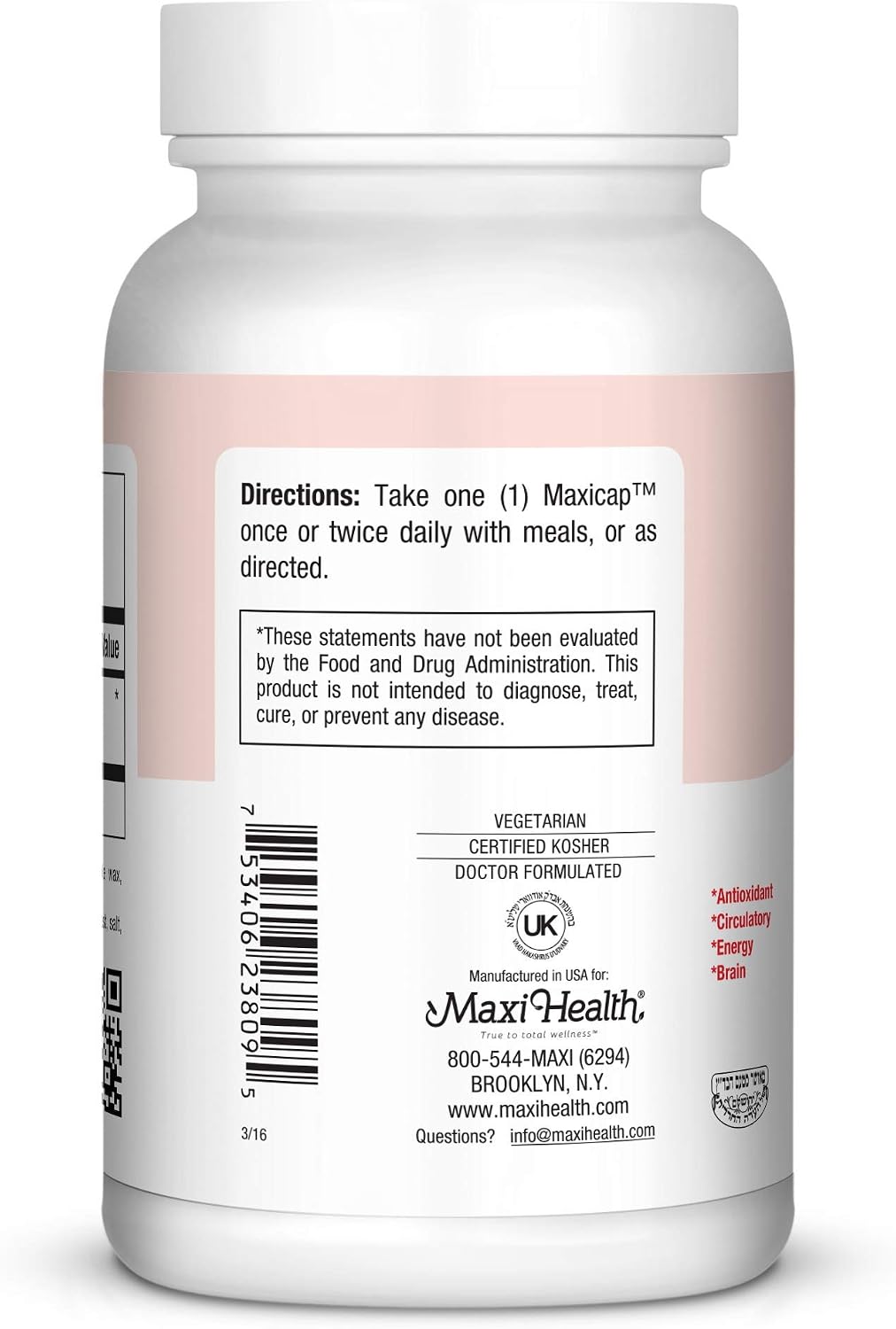 Maxi Health COQ10 100mg Capsules – 100mg Coenzyme Q10 for Heart & Energy Support – Kosher Certified CO Q 10 Supplement – Non-GMO and