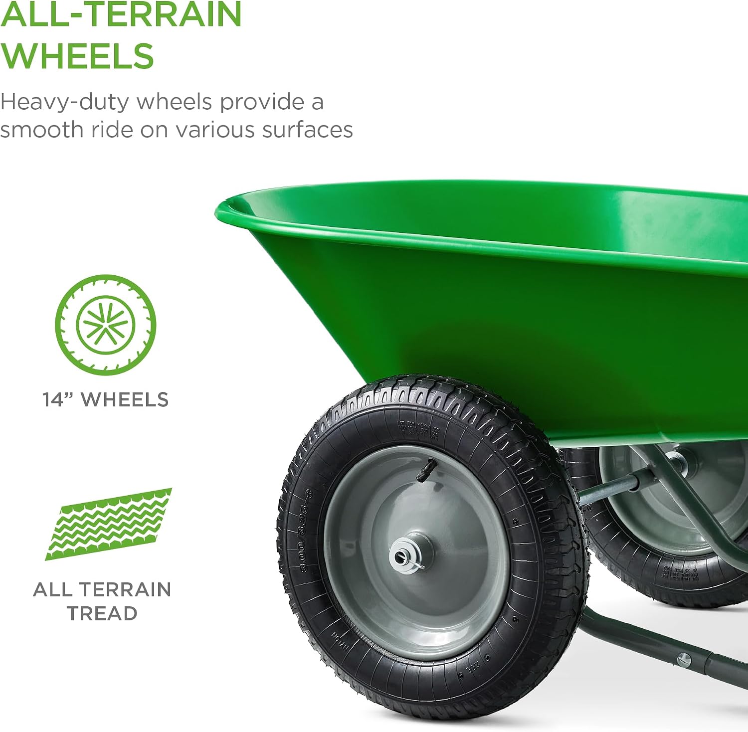 Best Choice Products Dual-Wheel Home Utility Yard Wheelbarrow Garden Cart w/Built-in Stand for Lawn, Gardening, Construction - Green