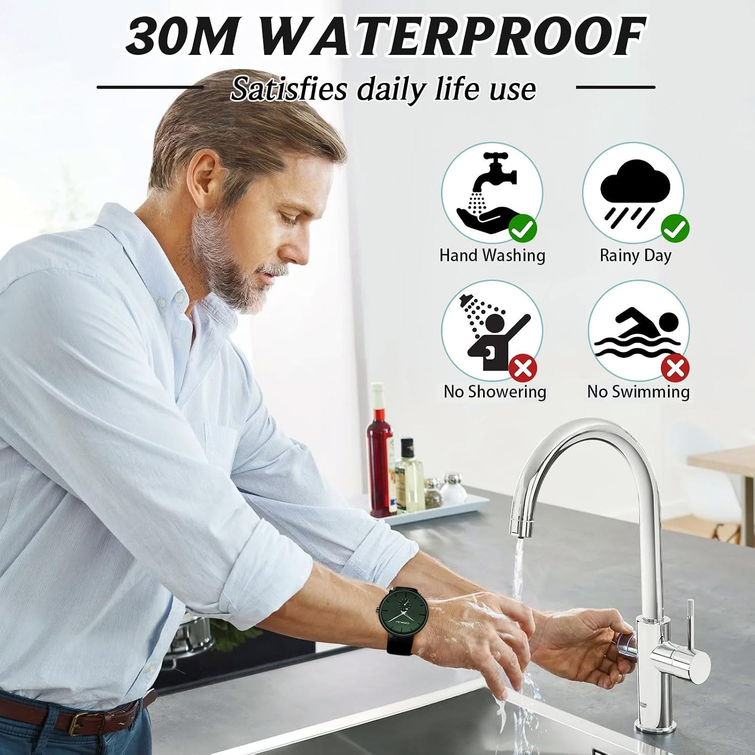 Mens Watches Ultra-Thin Minimalist Waterproof-Fashion Wrist Watch for Men Unisex Dress with Leather Band