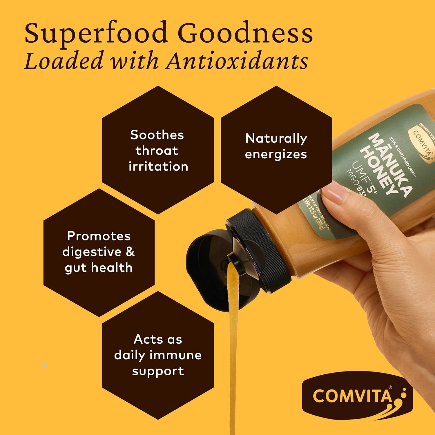 Comvita Manuka Honey UMF 5+ (MGO 83+) Pure, Unpasteurized - 1Kg (32.5 Oz) | Raw Manuka Honey New Zealand, Superfood for Immune Health, Use in Tea, Wild, Monofloral, Non-GMO